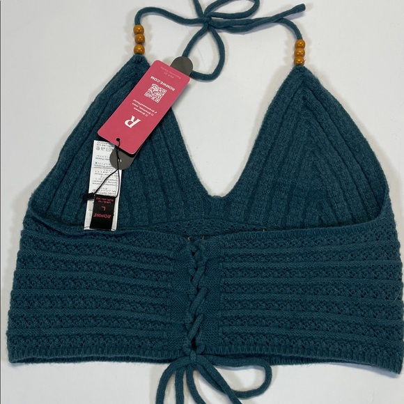 ROMWE Crochet Halter Top Evil Eye Boho Festival Womens Size L - Picture 3 of 7